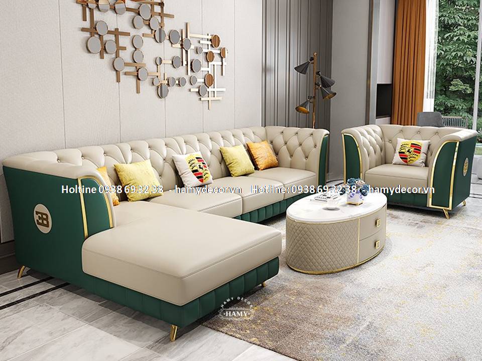 Ghế sofa góc chân inox mạ vàng SF-72