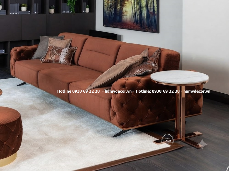 Bàn góc sofa ( bàn bên sofa) inox 304 mạ vàng hồng bóng gương