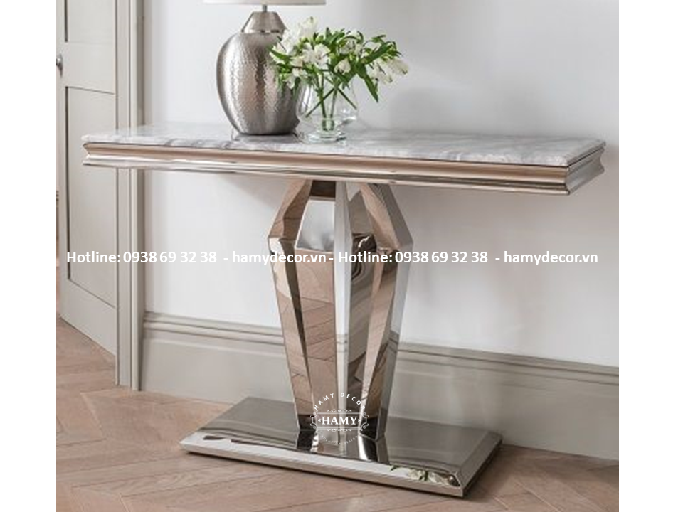 Bàn console inox trắng gương mặt đá - 39