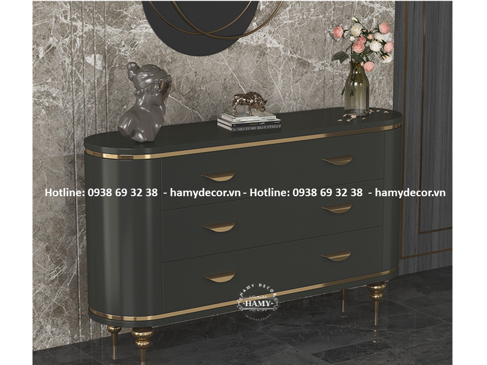 Tủ console gỗ sơn đen chân inox mạ vàng - 169