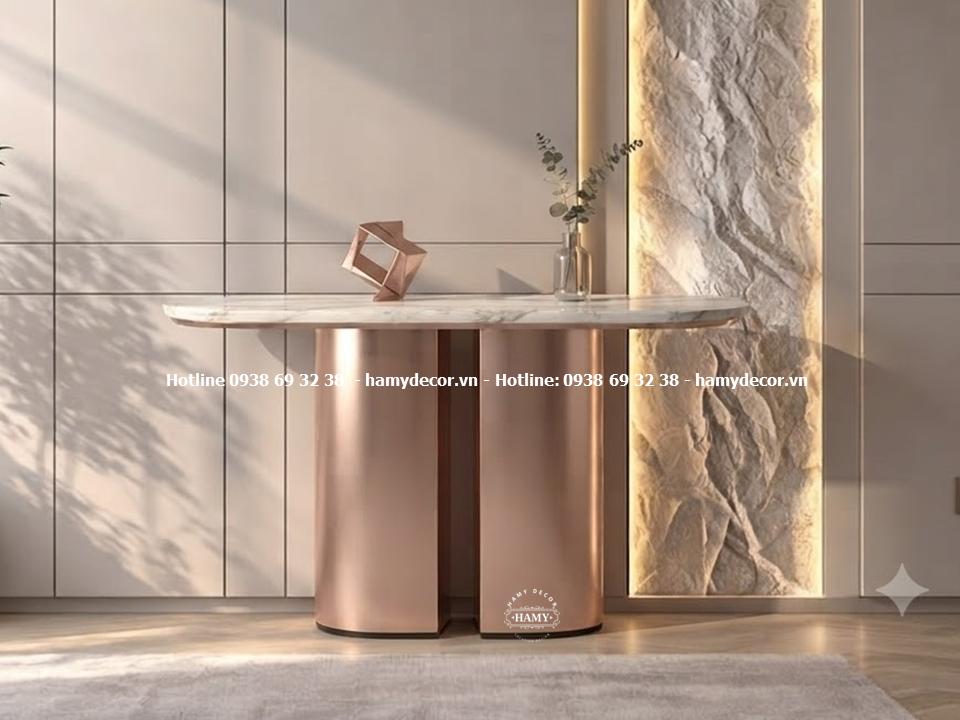 Bàn console chân inox mạ màu vàng hồng