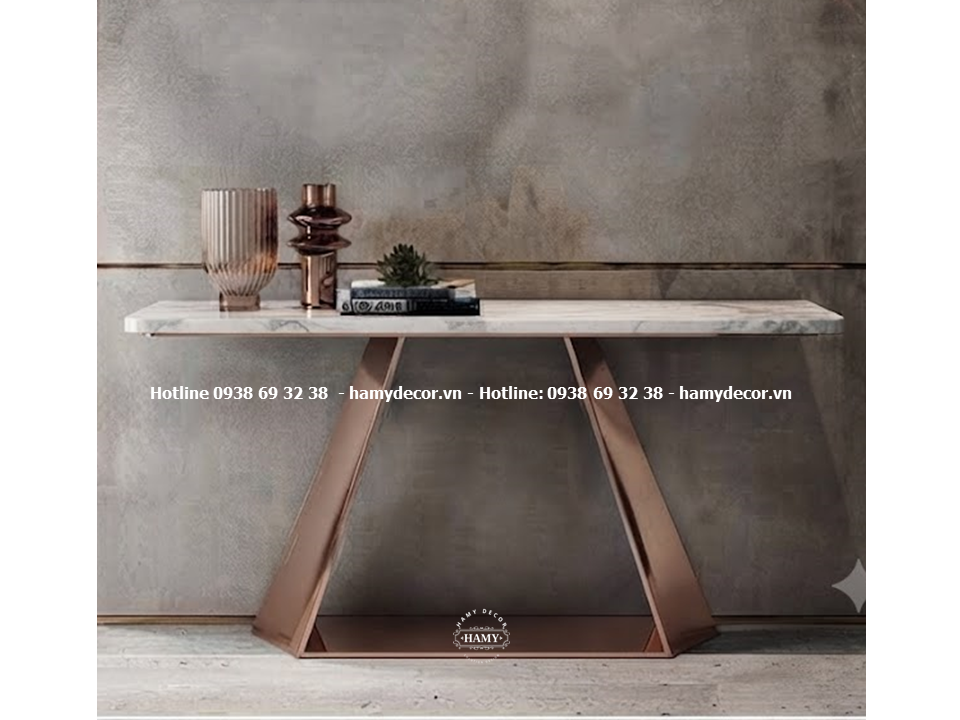 Bàn console inox vàng hồng gương hiện đại, sang trọng (Modern Luxury) và tinh tế