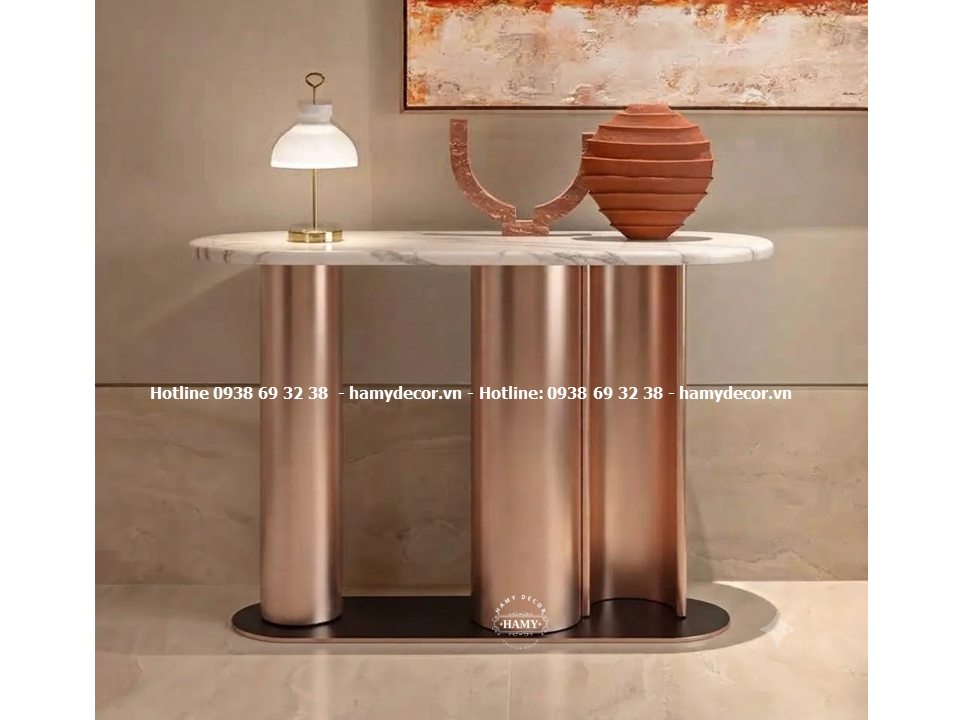 Mẫu bàn console khung chân inox vàng hồng thiết kế độc đáo