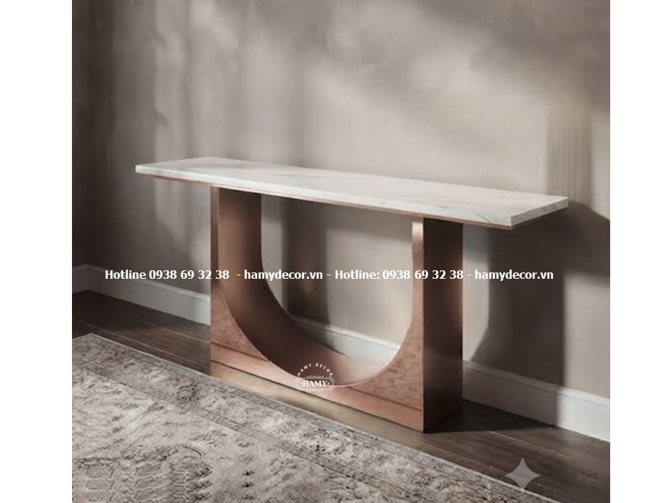 Bàn console khung inox 304 mạ vàng hồng phong cách Modern Luxury