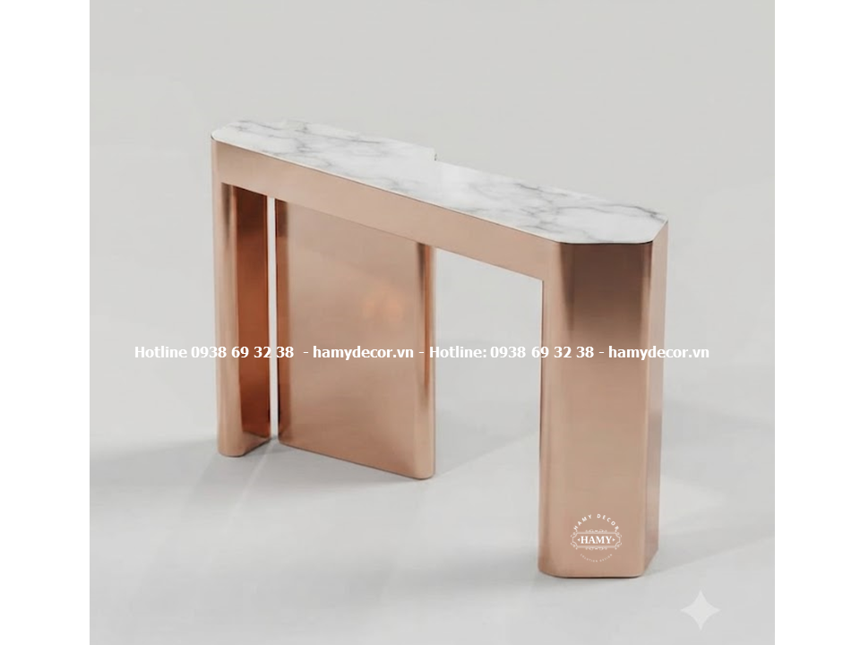 Bàn console chân inox 304 mạ vàng hồng bóng gương