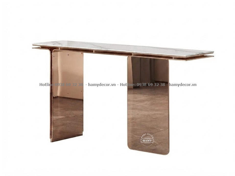 Bàn console chân inox mạ  PVD màu vàng hồng