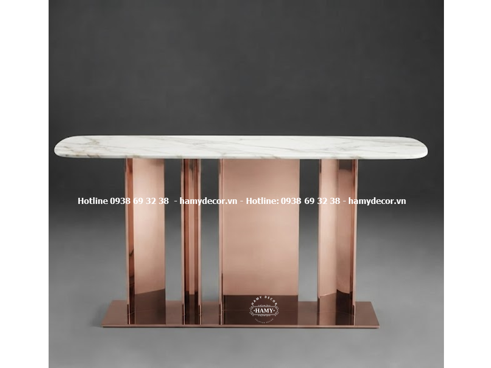 Bàn trang trí áp sat tường chân inox vàng hồng (ROSE GOLD)