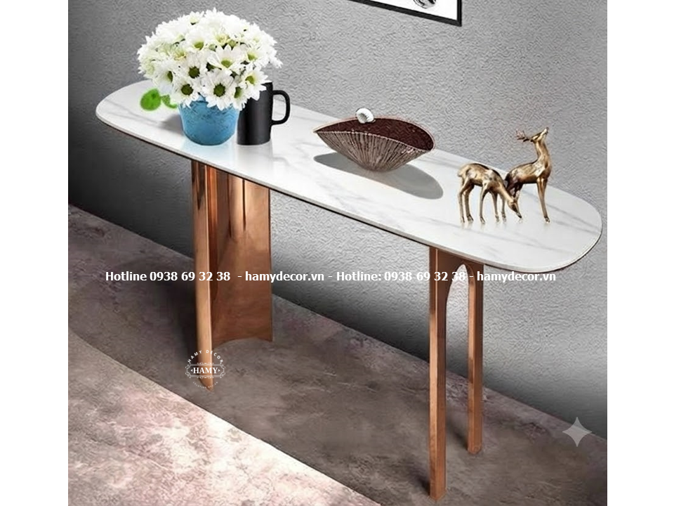 Bàn console inox vàng hồng trang trí Khu vực hành lang, sảnh chờ