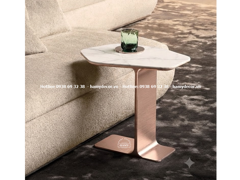 Bàn phụ sofa (side table/tab sofa) inox vàng hồng xước