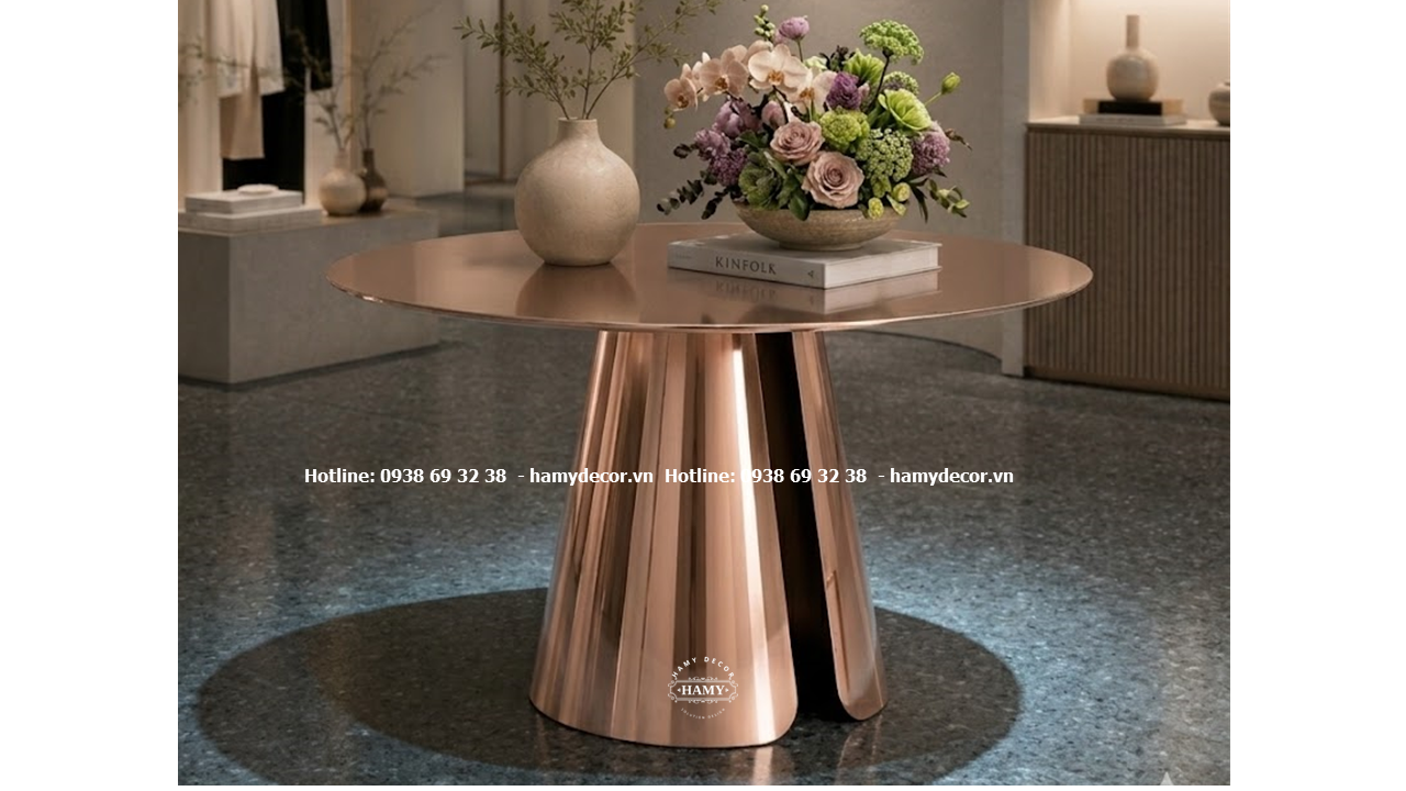 Bàn Sảnh Spa Inox Mạ Vàng Hồng – Nâng Tầm Đẳng Cấp Spa Cao Cấp