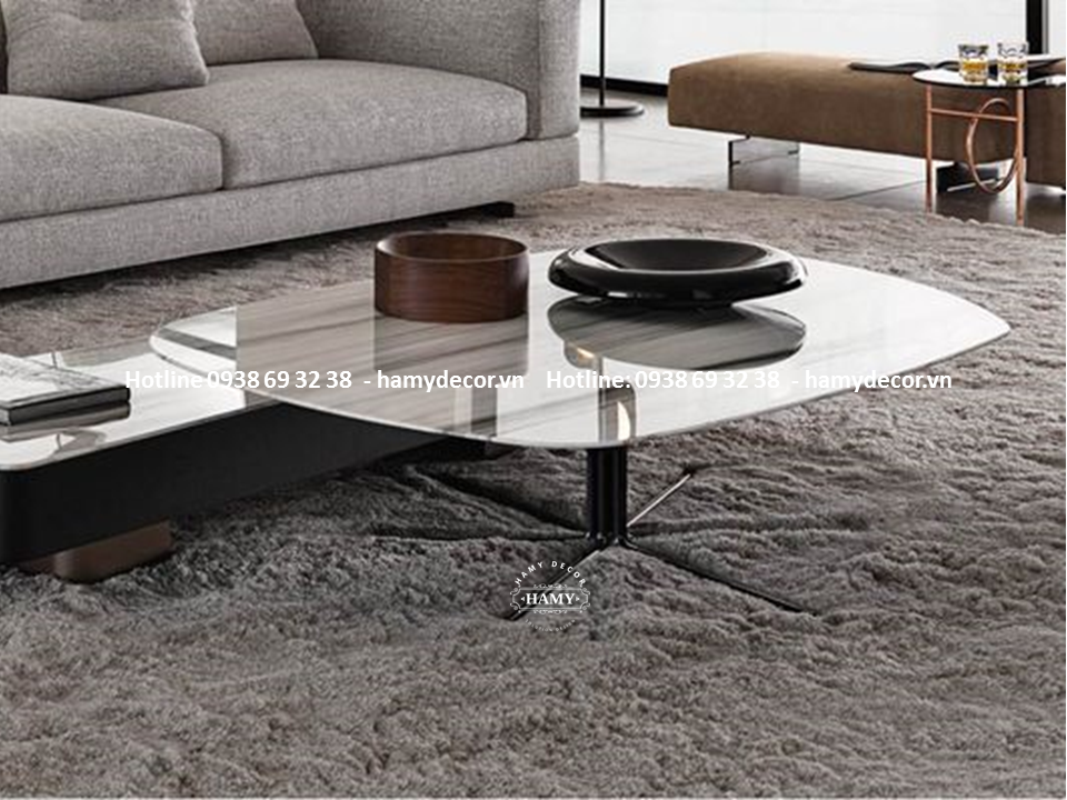 Bàn sofa vuông mặt đá trắng vân mây - 117