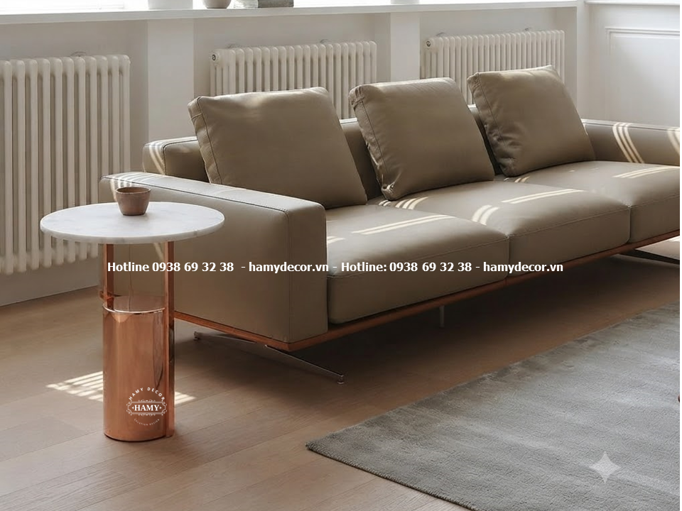 Tab sofa inox chân inox mạ vàng hồng chân trụ tròn