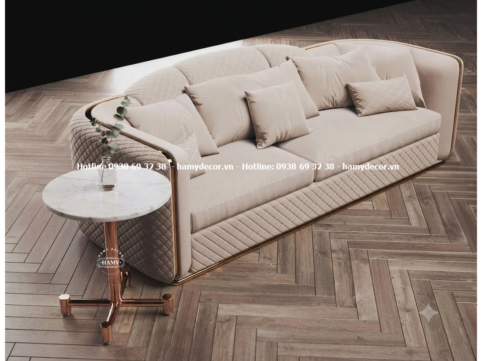 Bàn tab sofa Chân inox vàng hồng được thiết kế dạng cấu trúc hình chữ thập