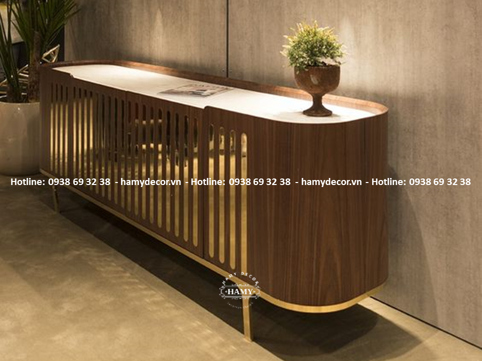 Tủ console gỗ khung inox mạ vàng cho Phòng khách - 231
