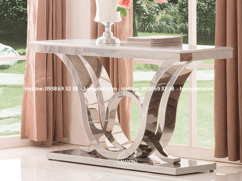 Mẫu bàn console inox trắng bóng gương hiện đại 128