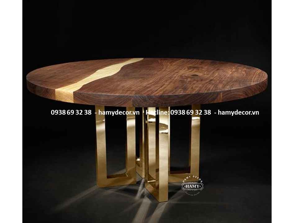 Mẫu bàn trà inox mạ vàng PVD Mặt gỗ đẹp - 91
