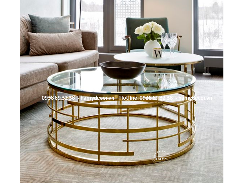 Mẫu bàn sofa  inox mạ vàng PVD màu Gold đẹp - 98