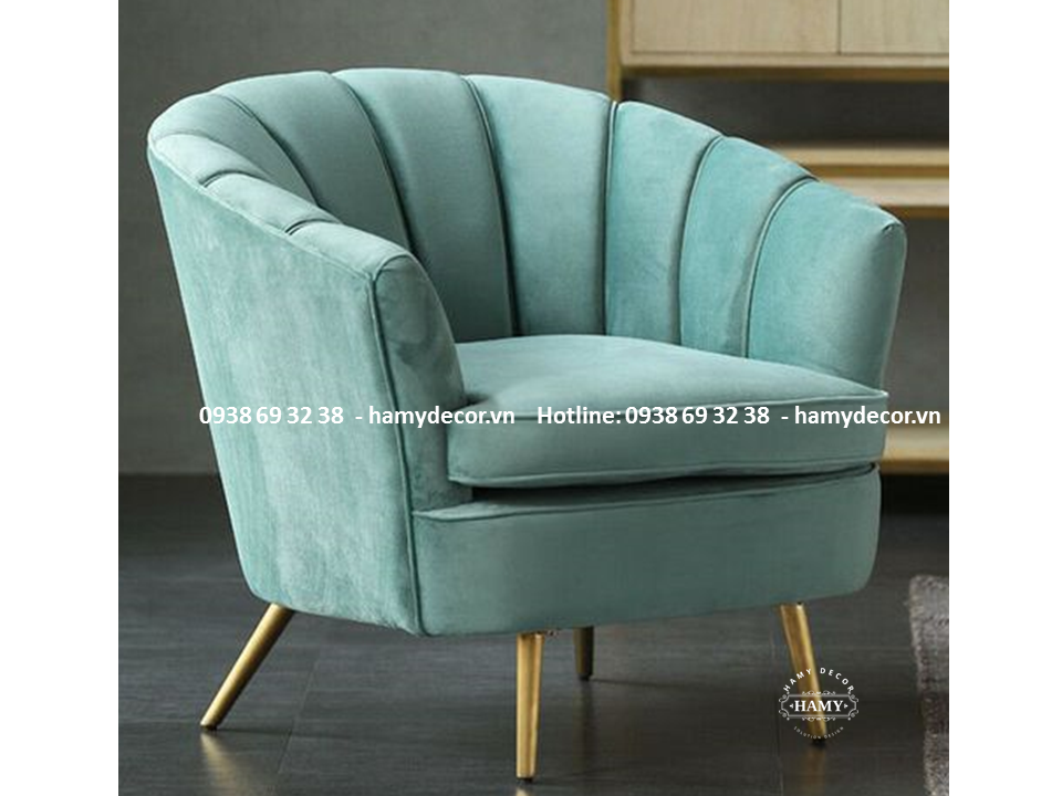 Ghế Armchair bọc vải nhung màu xanh