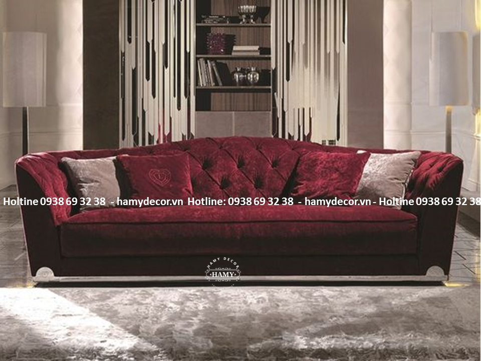 Sofa sang trọng với thiết kế vải nhung đỏ đô - 153