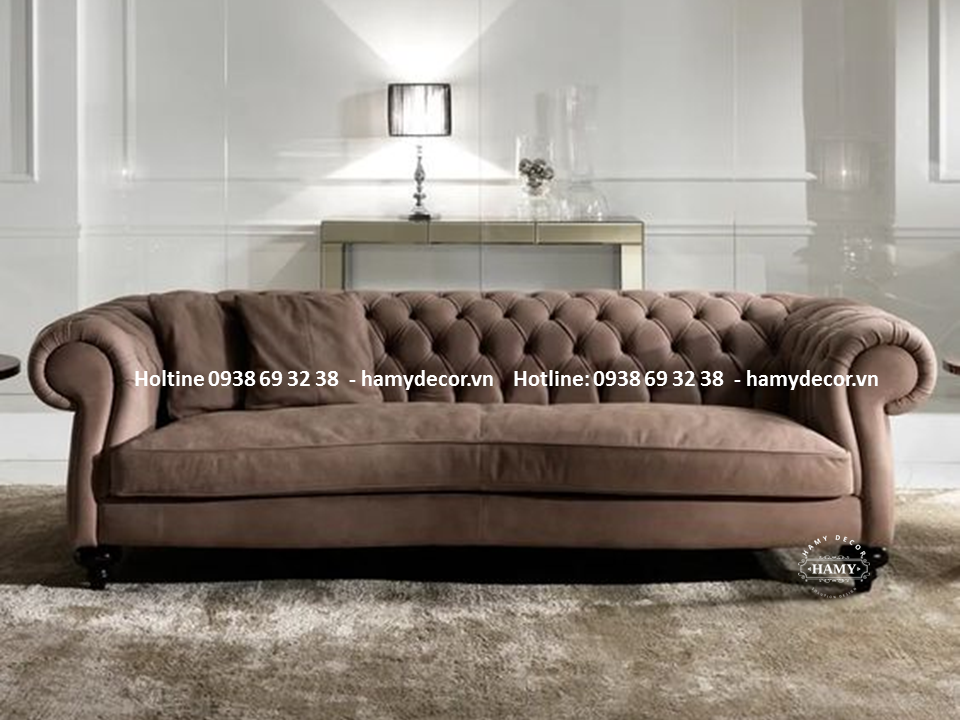 Sofa nệm bọc vải nhung chân gỗ tự nhiên - 123