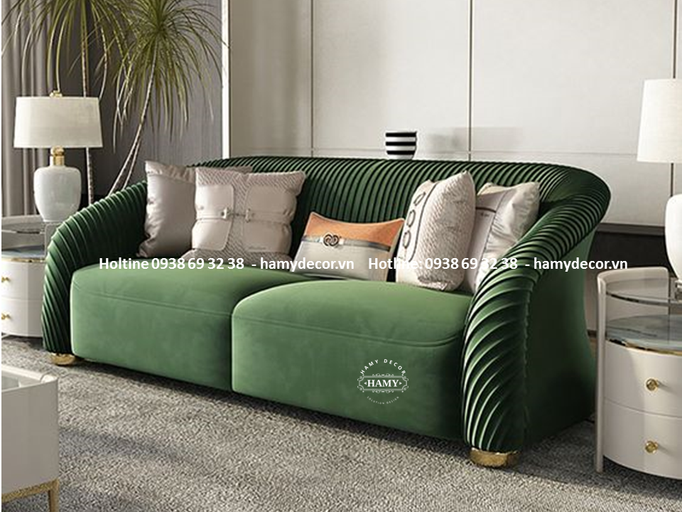 Mẫu Ghế Sofa bọc vải nhung màu xanh cổ vịt  PVD - 81