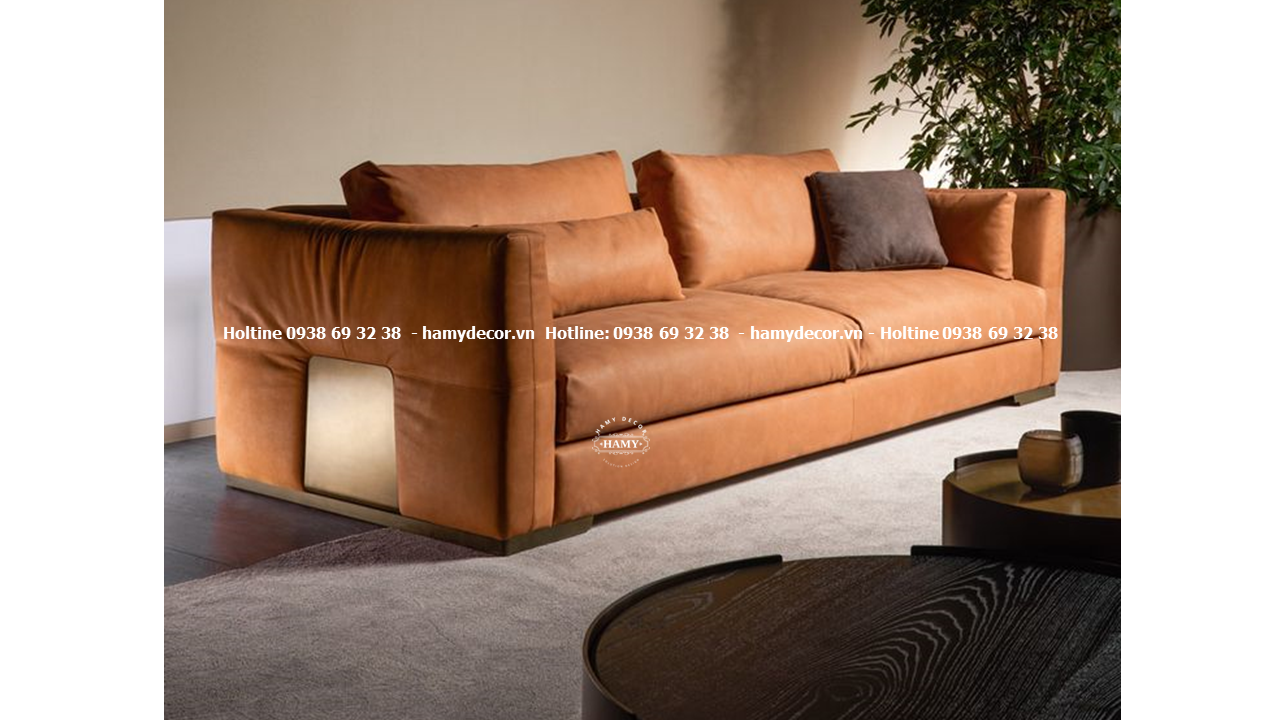 Ghế sofa bọc da bò chân  inox mạ vàng