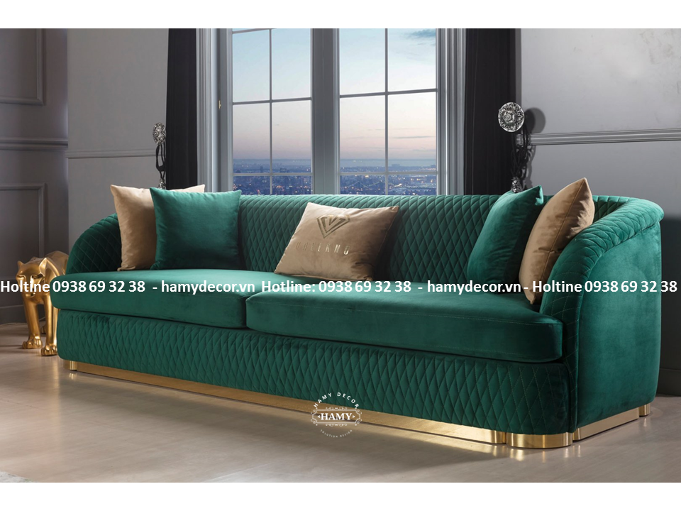 Ghế sofa bọc vải nhung chân ghế inox mạ vàng - 130