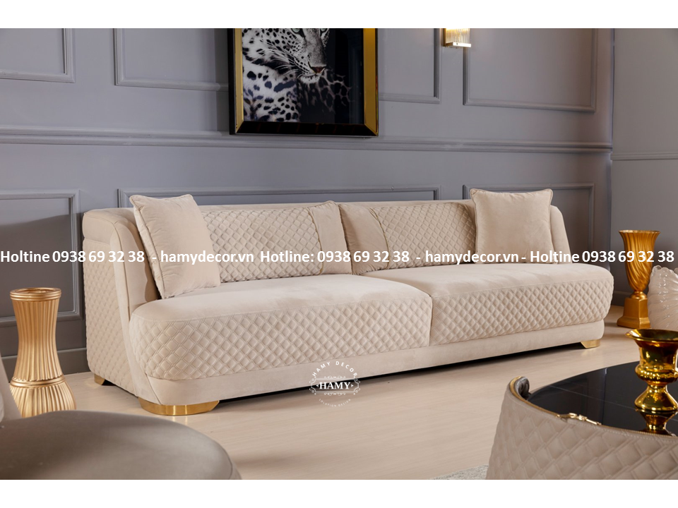 Sofa bọc vải nhung chân ghế inox mạ vàng PVD - 131