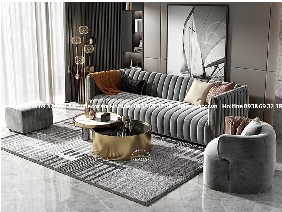 Bộ ghế sofa & ghế Armchair bọc vải xám đen - 144