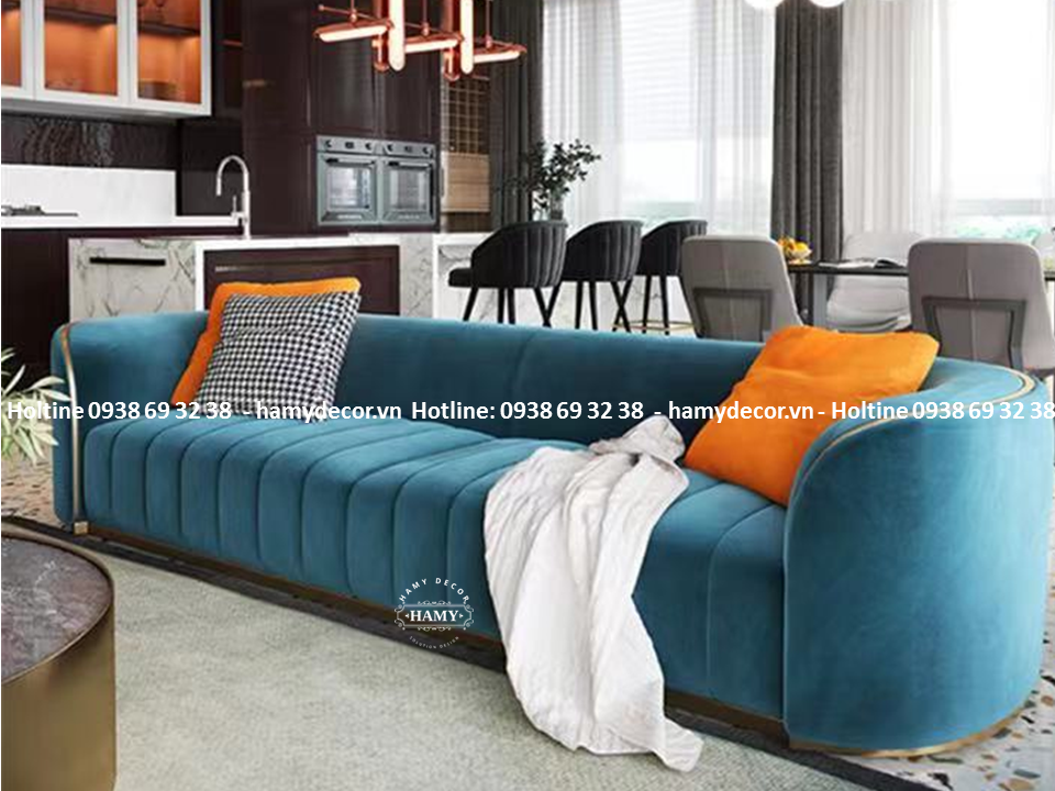 Ghế sofa bọc vải nhung chân inox mạ vàng PVD - 143