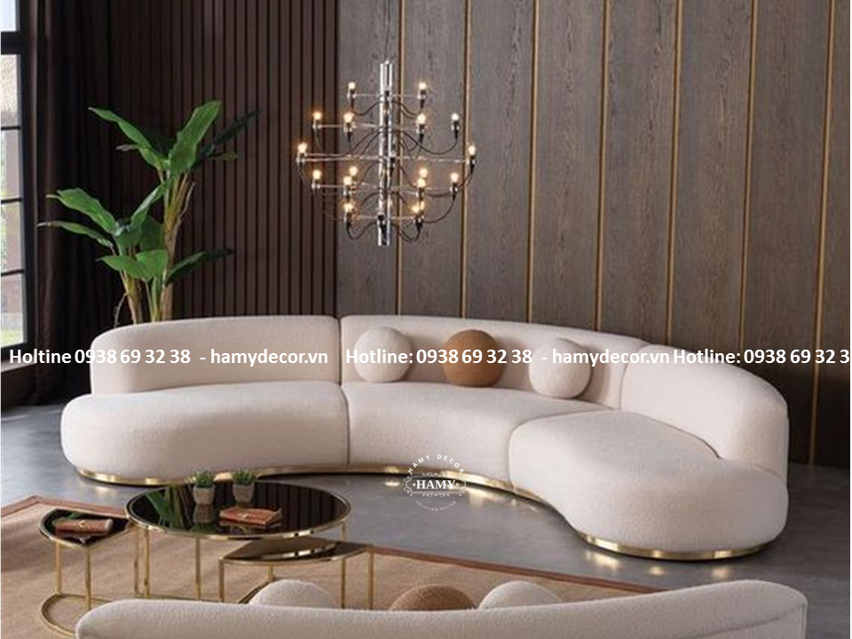 Ghế sofa cong chân inox mạ vàng cho spa - 195