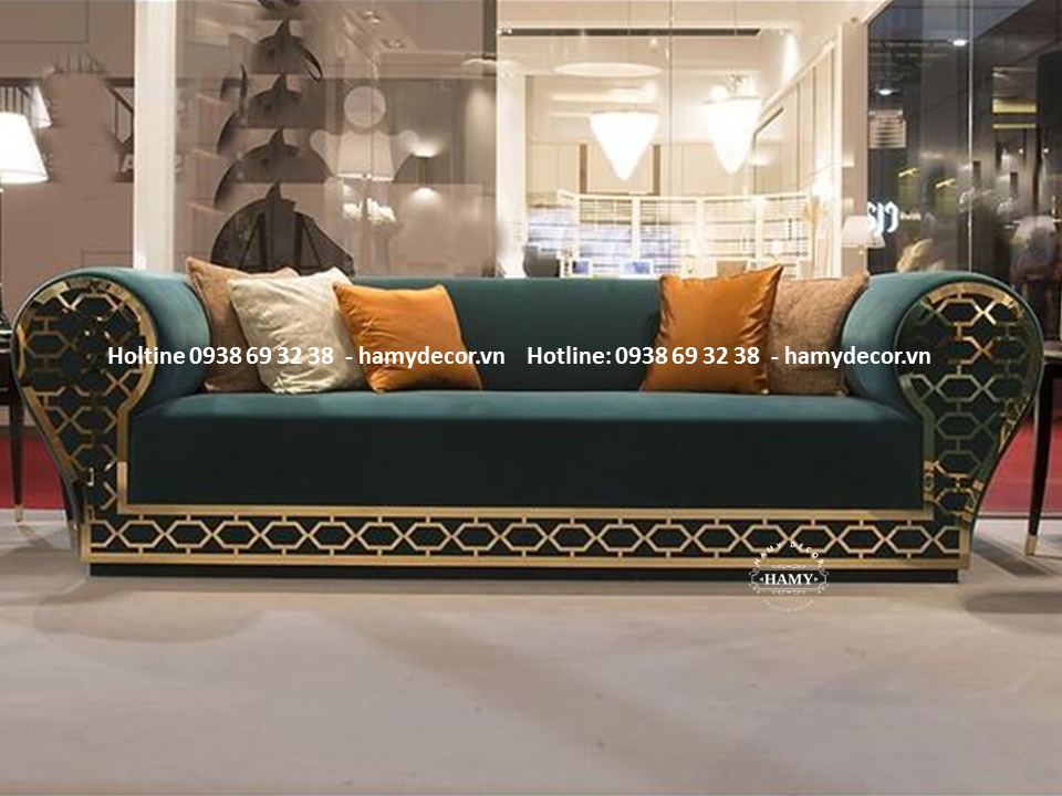 Ghế sofa tân cổ điển chân inox mạ vàng - 43