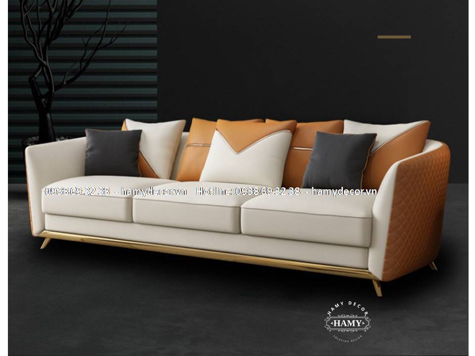 Ghế sofa chân inox mạ vàng bọc da SF-55