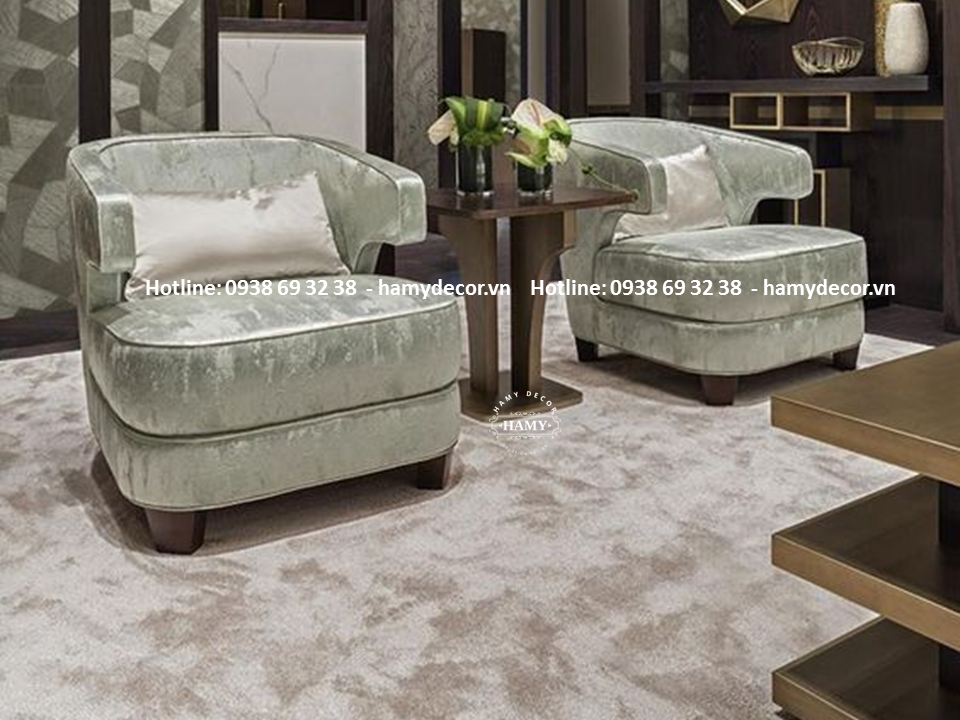 Ghế armchair tân cổ điển bọc vải nhung - 115