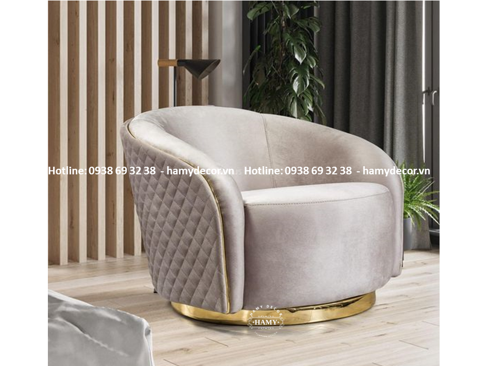 Ghế armchair chân inox mạ vàng bọc vải - 117