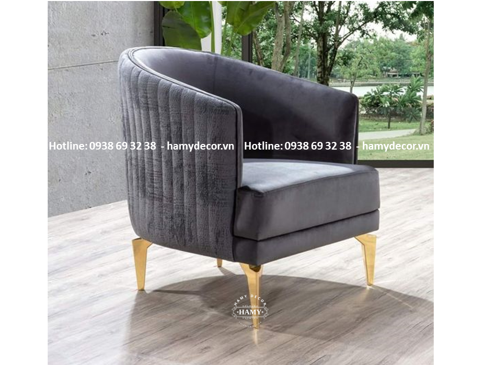 Ghế sofa bọc vải nhung chân inox mạ vàng - 118