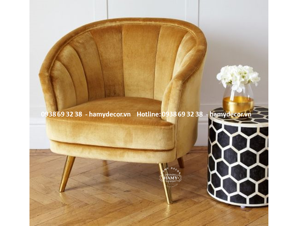 Ghế armchair chân ghế inox mạ vàng PVD vàng bóng gương  - 45