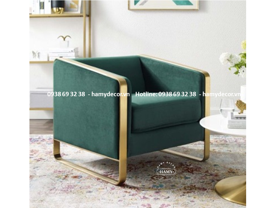 Mẫu Ghế armchair bọc vải nhung khung inox mạ vàng - 51