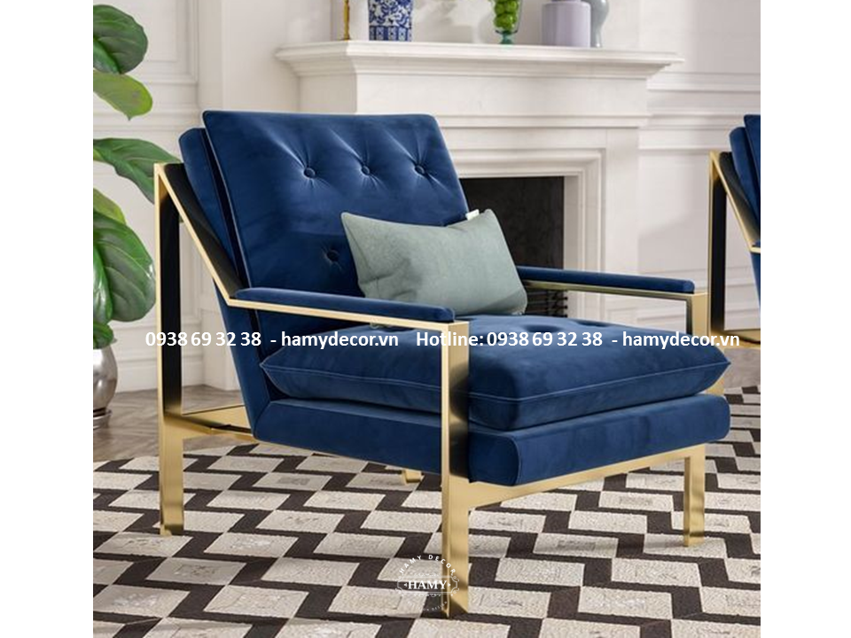 Mẫu Ghế armchair bọc vải nhung khung inox mạ vàng - 52