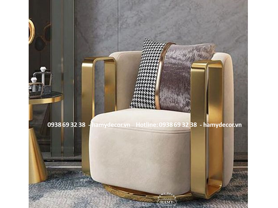 Mẫu Ghế armchair  bọc vải nhung kết hợp inox mạ vàng - 58