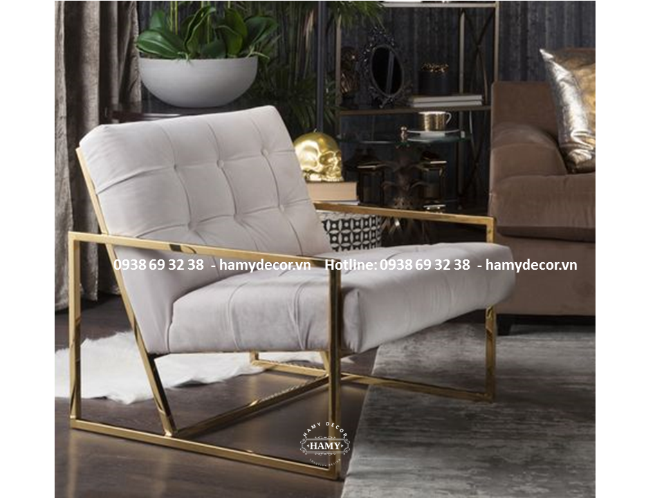 Ghế armchair chân inox mạ vàng hiện đại - 60