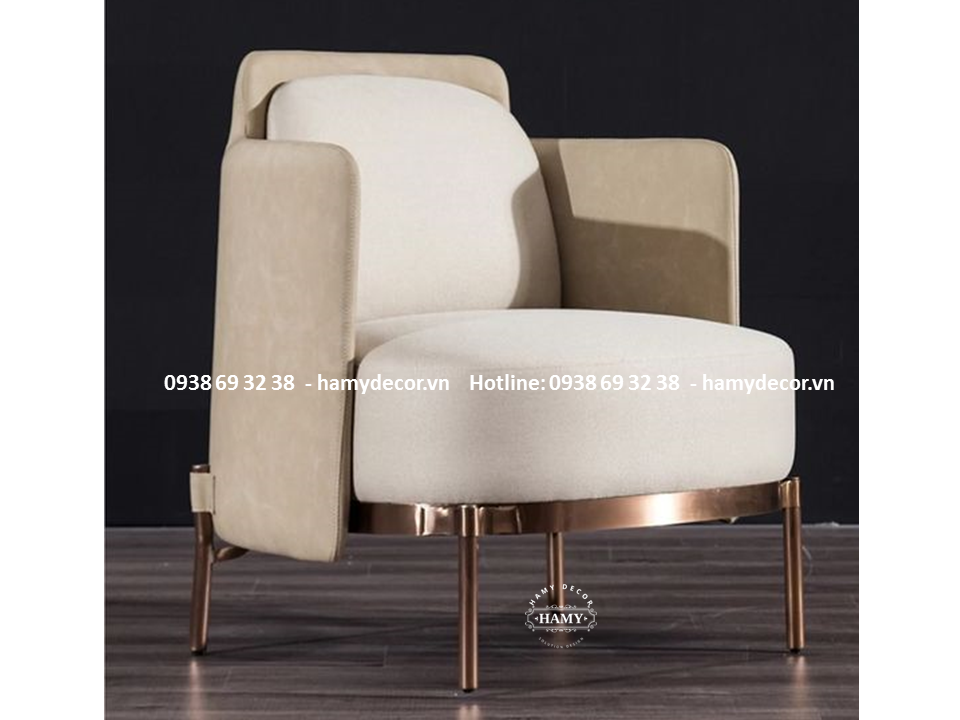 Mẫu Ghế armchair bọc vải nhung khung inox mạ vàng - 53