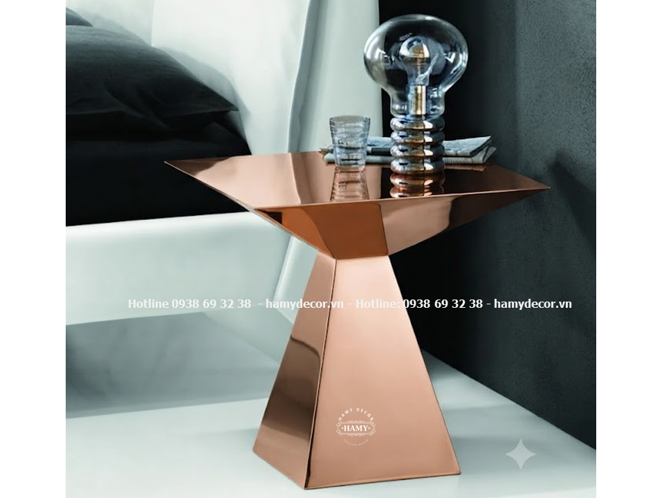 Bàn tab cạnh sofa phòng khách, bàn góc đầu giường ngủ inox hồng gương