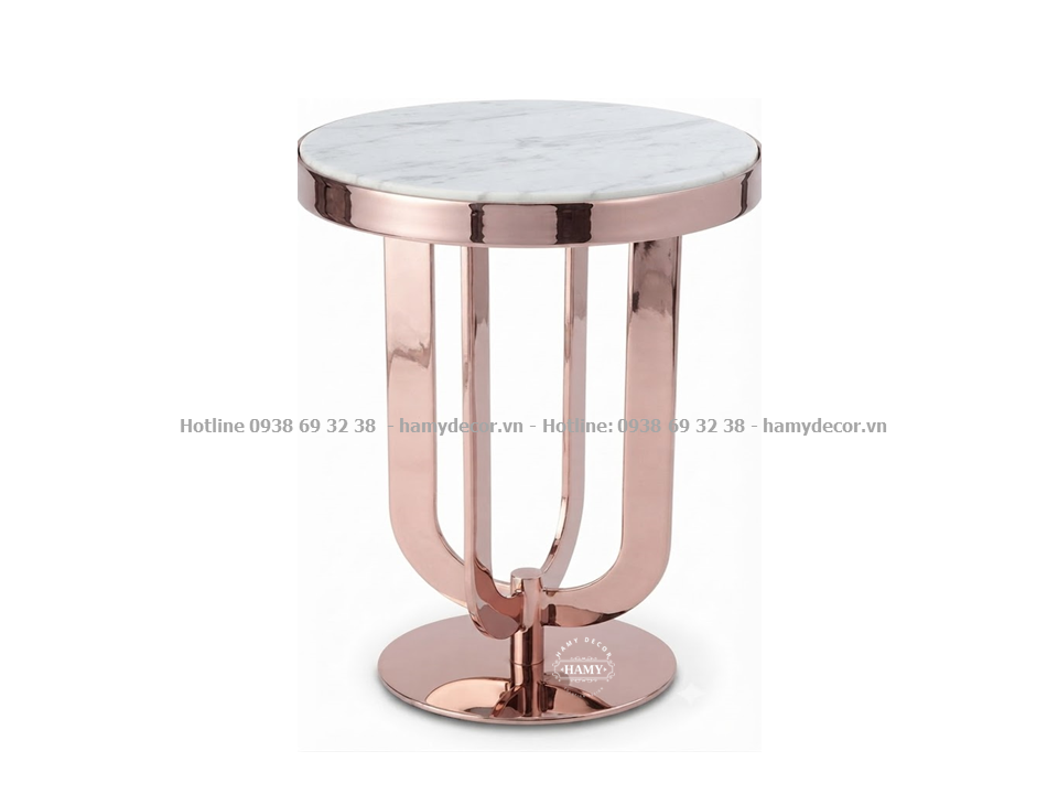 Bàn bên cạnh sofa inox mạ PVD hồng bóng gương