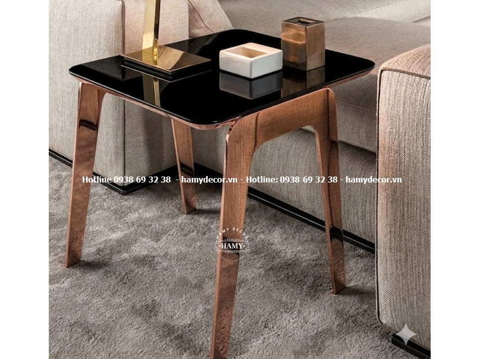 Tab sofa inox mạ vàng hồng phong cách Modern Luxury (Hiện đại sang trọng)