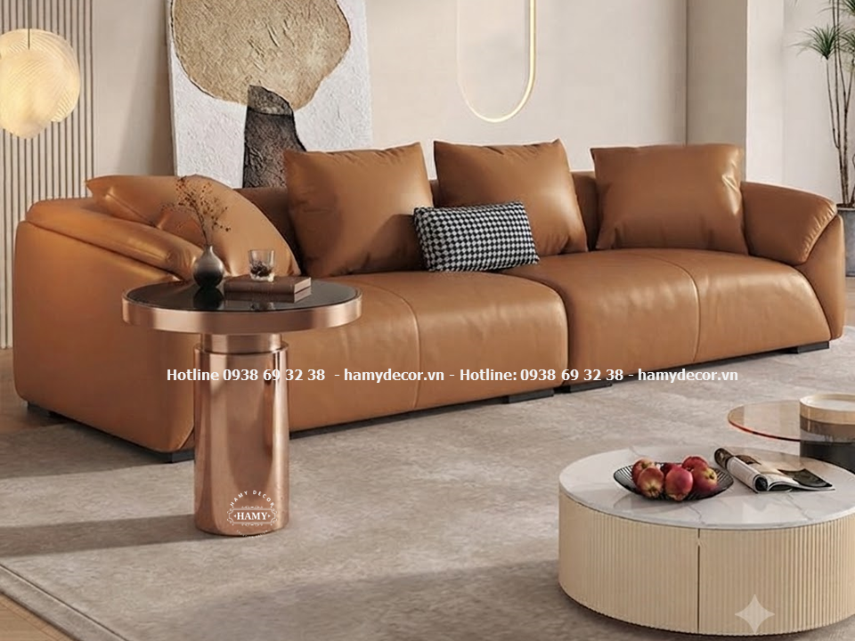 Bàn phụ cạnh sofa chân trụ tròn mặt kính đen