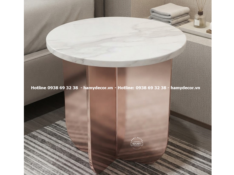 Tab sofa mặt đá tròn chân inox mạ vàng hồng (MIRR - ROSE GOLD)