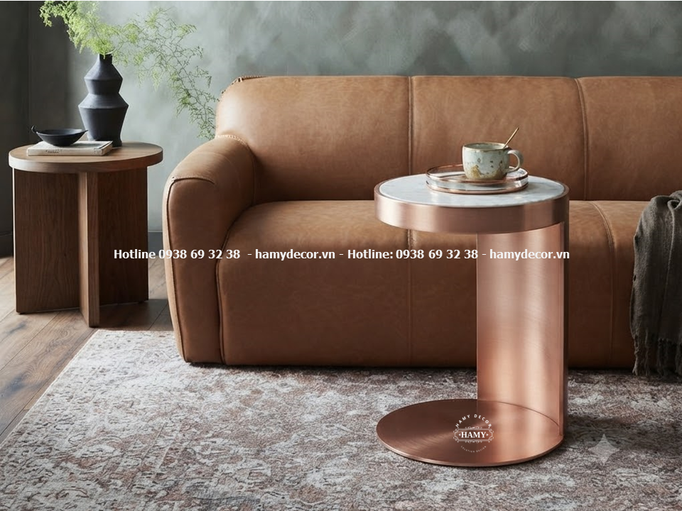 Bàn Tab sofa ( Bàn bên sofa) inox hồng bóng gương