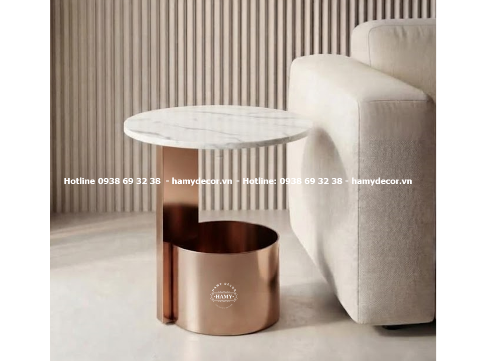 Bàn tab sofa chân inox vàng hồng bóng gương