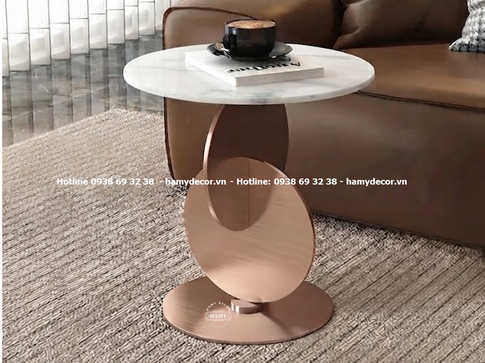 Tab sofa (bàn phụ sofa) Chân và đế bàn Inox đồng hồng xước 